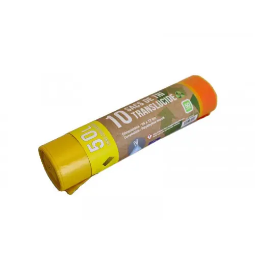 Sacs poubelles de tri jaune transparent avec lien coulissant, rouleau de 10 pièces, 70 x 68 x 25cm, 50 litres - Sans marque Meilleur Prix