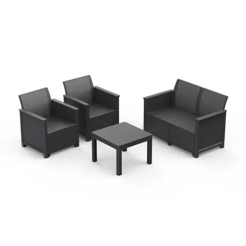 Offre Limitée Salon bas de jardin Emma en polypropylène noir, 4 personnes - Sans marque