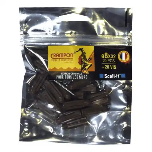 Retour Gratuit Lot de 20 chevilles et vis à verrouillage de forme SCELL-IT, Diam.8 mm x L.32 mm – SCELL-IT
