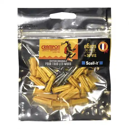 Lot de 30 cheville et vis universelles SCELL-IT, Diam.6 mm x L.25 mm – SCELL-IT Prix Promo