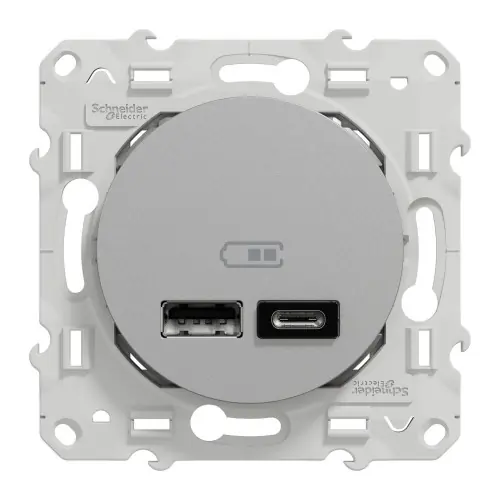 Prise chargeur double usb A+C 12W à assembler Odace, SCHNEIDER ELECTRIC, aluminium - SCHNEIDER ELECTRIC Populaire