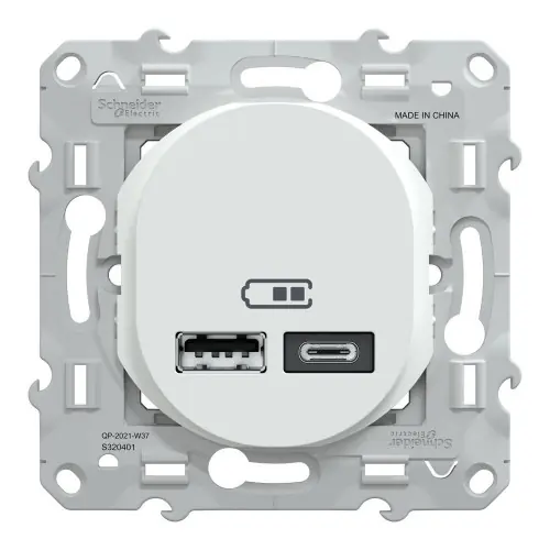 Promotion Saisonnière Prise chargeur double usb A+C 12W à assembler Ovalis, SCHNEIDER ELECTRIC, blanc - SCHNEIDER ELECTRIC