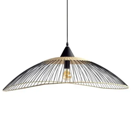 Suspension 1x e27 rotin noir / naturel Kasteli diamètre100 cm - SEYNAVE Bon Plan