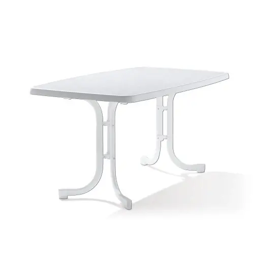 Table pliante Mecalit®-PRO 150 x 90 cm, plateau marbre blanc, pieds blanc – Sieger Populaire