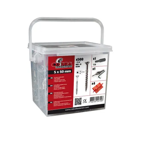 Meilleure Vente Seau de 500 vis, 1 foret, 1 embout et 4 espaceurs, L.0.14 x l.0.12 m – SO GARDEN