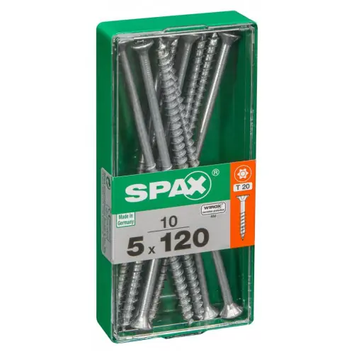 Lot de 10 vis acier tête autofraisée plate SPAX, Diam.5 mm x L.120 mm – SPAX Livraison Express