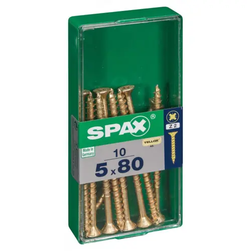 Lot de 10 vis acier tête fraisée pozidriv SPAX, Diam.5 mm x L.80 mm – SPAX Offre Exclusive