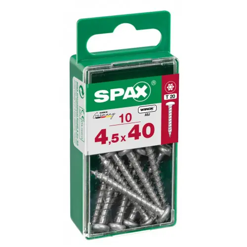 Promotion Lot de 10 vis acier tête ronde pozidriv SPAX, Diam.4.5 mm x L.40 mm – SPAX