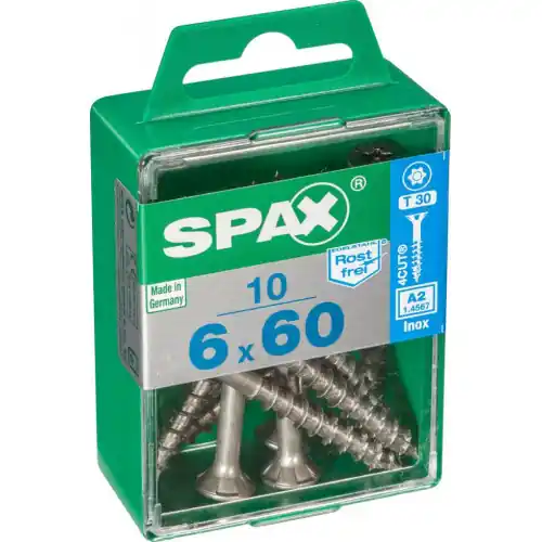 Lot de 10 vis inox tête fraisée torx SPAX, Diam.6 mm x L.60 mm – SPAX Populaire