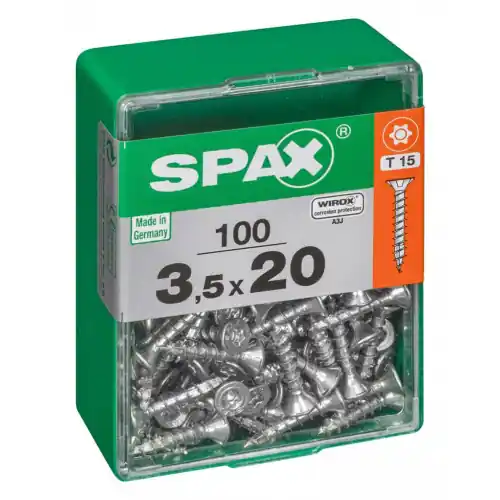 Lot de 100 vis acier tête autofraisée plate SPAX, Diam.3.5 mm x L.20 mm – SPAX Offre Limitée