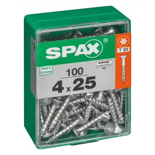 Lot de 100 vis acier tête autofraisée plate SPAX, Diam.4 mm x L.25 mm – SPAX Prix Réduit
