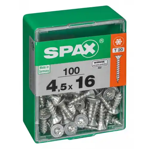 Lot de 100 vis acier tête autofraisée plate SPAX, Diam.4.5 mm x L.16 mm – SPAX Offre Spéciale