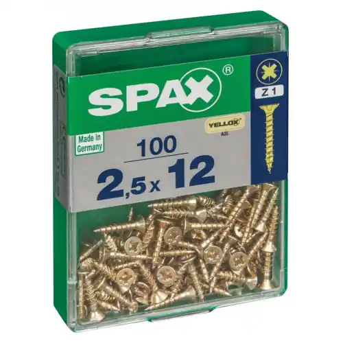 Lot de 100 vis acier tête fraisée pozidriv SPAX, Diam.2.5 mm x L.12 mm – SPAX Promotion Saisonnière