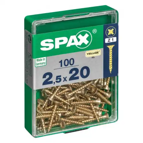 Lot de 100 vis acier tête fraisée pozidriv SPAX, Diam.2.5 mm x L.20 mm – SPAX Marque