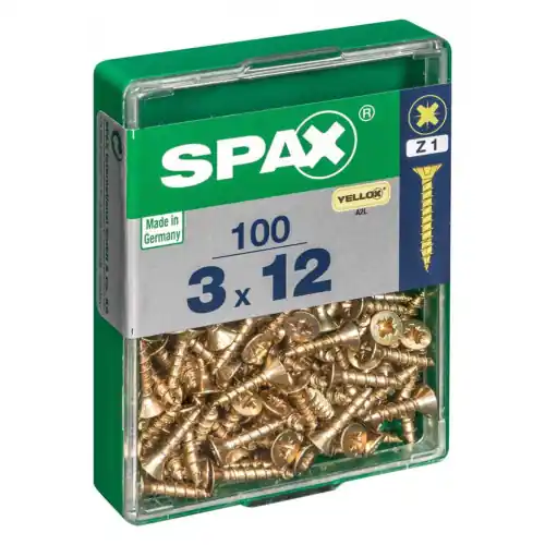 Acheter Direct Lot de 100 vis acier tête fraisée pozidriv SPAX, Diam.3 mm x L.12 mm – SPAX