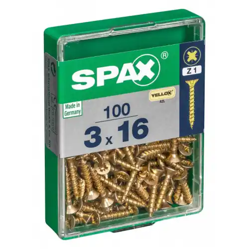 Lot de 100 vis acier tête fraisée pozidriv SPAX, Diam.3 mm x L.16 mm – SPAX Prix Choc