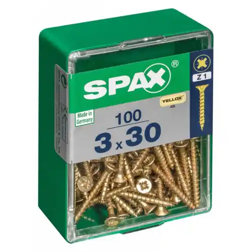 Vente Flash Lot de 100 vis acier tête fraisée pozidriv SPAX, Diam.3 mm x L.30 mm – SPAX