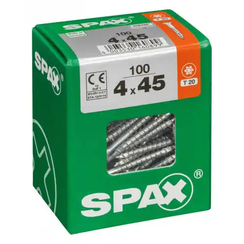 Lot de 100 vis acier tête fraisée torx SPAX, Diam.4 mm x L.45 mm - SPAX Acheter En Ligne