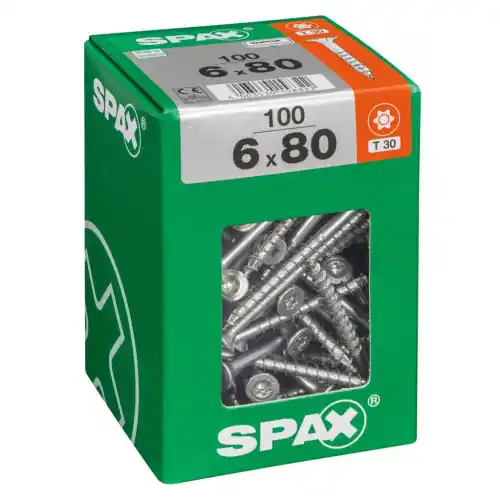 Promotion Saisonnière Lot de 100 vis acier tête fraisée torx SPAX, Diam.6 mm x L.80 mm – SPAX