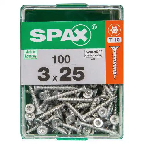 Lot De 100 Vis Acier Tête Plate Spax, Diam.3 Mm X L.25 Mm – SPAX Nouveauté