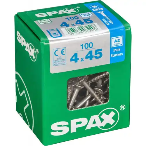 Lot De 100 Vis Inox Tête Fraisée Torx Spax, Diam.4 Mm X L.45 Mm – SPAX Nouvelle Collection