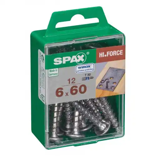 Quantité Limitée Lot de 12 vis acier tête fraisée bombée torx SPAX, Diam.6 mm x L.60 mm – SPAX