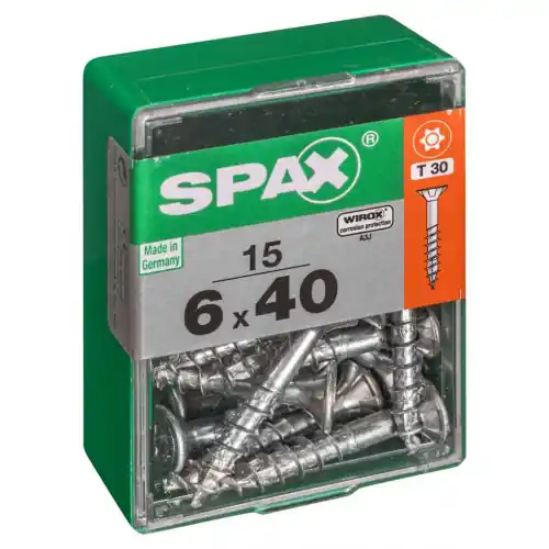 Lot de 15 vis acier tête autofraisée plate SPAX, Diam.6 mm x L.40 mm – SPAX Dernier Modèle