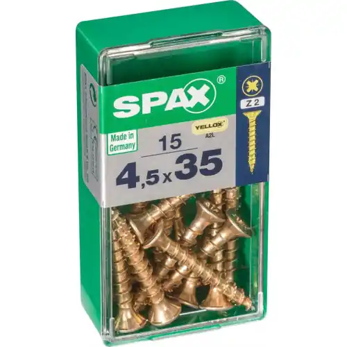 Lot de 15 vis acier tête fraisée pozidriv SPAX, Diam.4.5 mm x L.35 mm – SPAX Satisfait Ou Remboursé