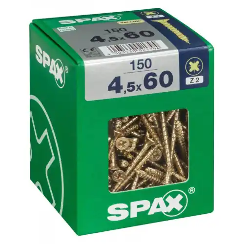 Dernier Modèle Lot de 150 vis acier tête fraisée pozidriv SPAX, Diam.4.5 mm x L.60 mm – SPAX