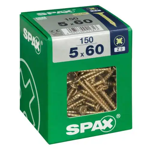 Retour Gratuit Lot de 150 vis acier tête fraisée pozidriv SPAX, Diam.5 mm x L.60 mm – SPAX