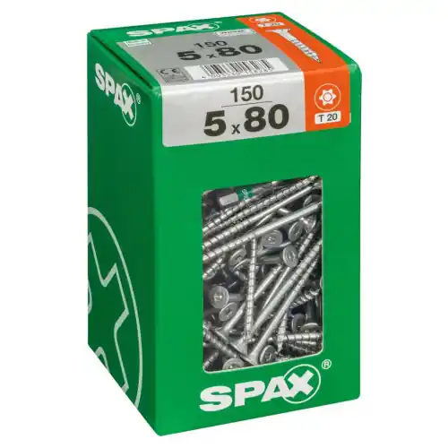 Prix Réduit Lot de 150 vis acier tête fraisée torx SPAX, Diam.5 mm x L.80 mm – SPAX