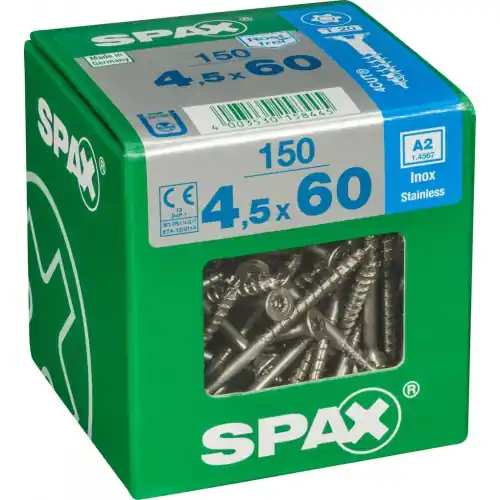 Nouvel Arrivage Lot de 150 vis inox tête fraisée torx SPAX, Diam.4.5 mm x L.60 mm – SPAX