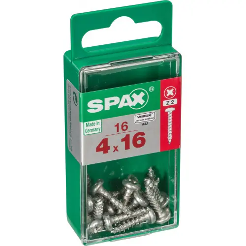 Livraison Express Lot de 16 vis acier tête cylindrique bombée SPAX, Diam.4 mm x L.16 mm – SPAX