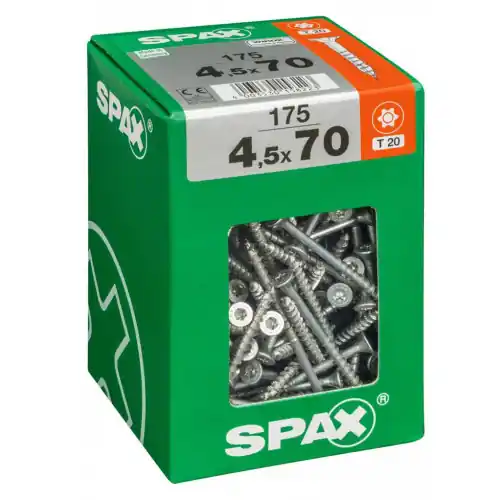 Prix Réduit Lot de 175 vis acier tête fraisée torx SPAX, Diam.4.5 mm x L.70 mm – SPAX