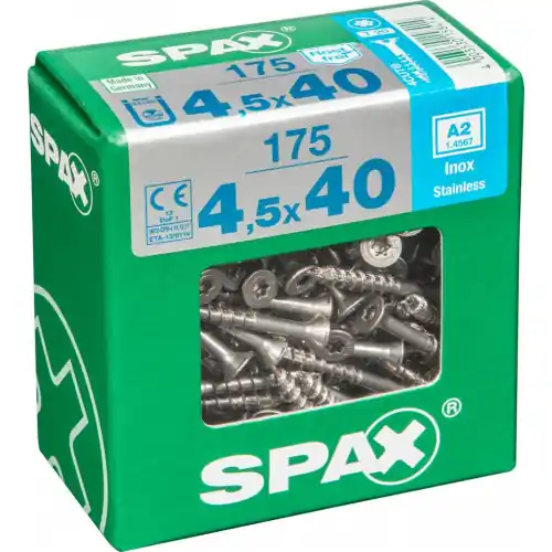 Nouvel Arrivage Lot de 175 vis inox tête fraisée torx SPAX, Diam.4.5 mm x L.40 mm – SPAX