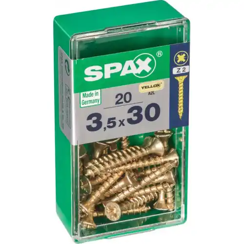 Promotion Lot de 20 vis acier tête fraisée pozidriv SPAX, Diam.3.5 mm x L.30 mm – SPAX