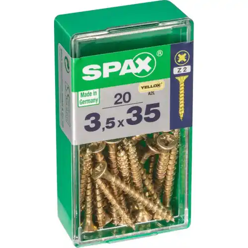 Solde Lot de 20 vis acier tête fraisée pozidriv SPAX, Diam.3.5 mm x L.35 mm – SPAX