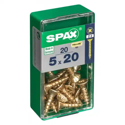 Super Prix Lot de 20 vis acier tête fraisée pozidriv SPAX, Diam.5 mm x L.20 mm – SPAX