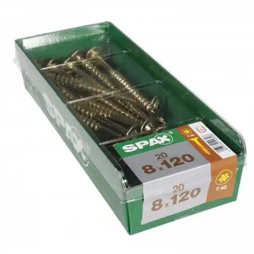 Lot de 20 vis acier torx SPAX, Diam.8 mm x L.120 mm – SPAX Acheter Direct