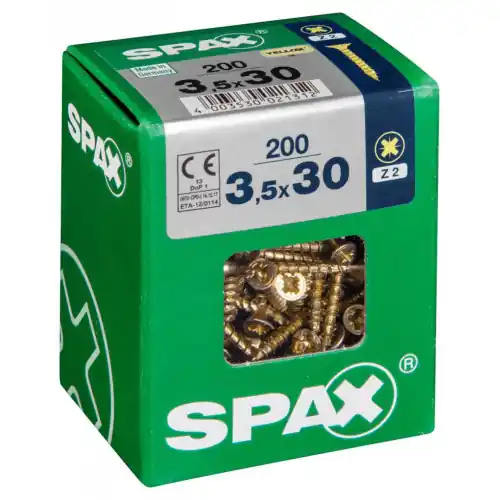 Lot de 200 vis acier tête fraisée pozidriv SPAX, Diam.3.5 mm x L.30 mm – SPAX Acheter Direct