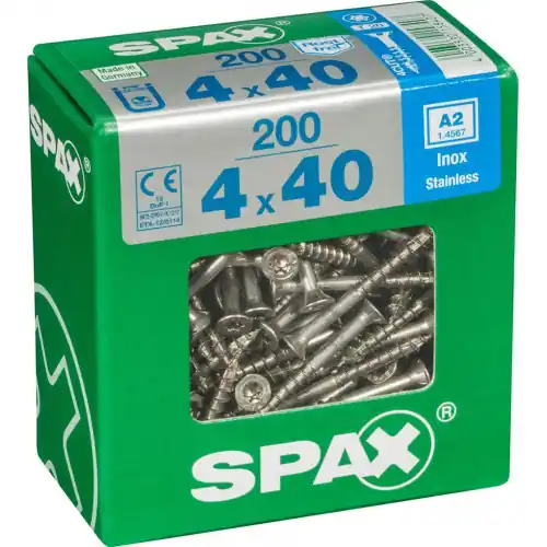 Lot de 200 vis inox tête fraisée torx SPAX, Diam.4 mm x L.40 mm – SPAX Offre Exclusive