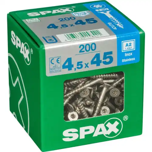Retour Gratuit Lot De 200 Vis Inox Tête Fraisée Torx Spax, Diam.4.5 Mm X L.45 Mm – SPAX