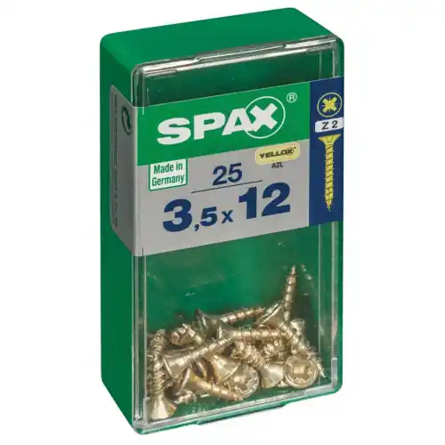 Top Vente Lot de 25 vis acier tête fraisée pozidriv SPAX, Diam.3.5 mm x L.12 mm – SPAX