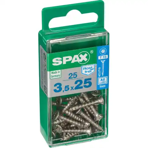 Lot de 25 vis inox tête fraisée torx SPAX, Diam.3.5 mm x L.25 mm - SPAX Prix Choc
