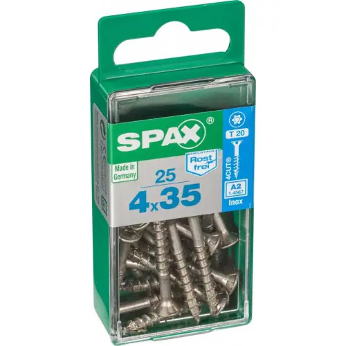 Prix Choc Lot de 25 vis inox tête fraisée torx SPAX, Diam.4 mm x L.35 mm - SPAX
