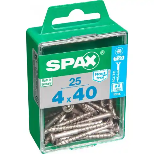 Bon Plan Lot de 25 vis inox tête fraisée torx SPAX, Diam.4 mm x L.40 mm - SPAX