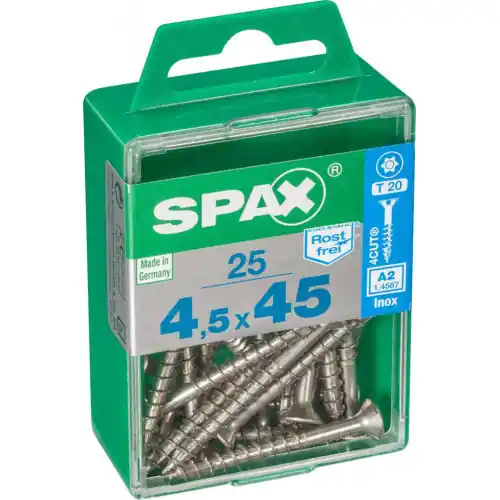 Marque Lot de 25 vis inox tête fraisée torx SPAX, Diam.4.5 mm x L.45 mm - SPAX