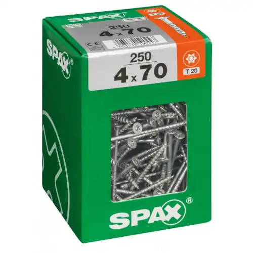 Lot de 250 vis acier tête fraisée torx SPAX, Diam.4 mm x L.70 mm – SPAX Haute Qualité
