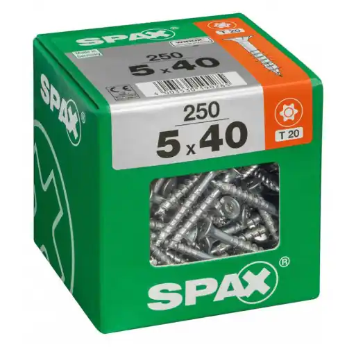 Dernière Chance Lot de 250 vis acier tête fraisée torx SPAX, Diam.5 mm x L.40 mm – SPAX