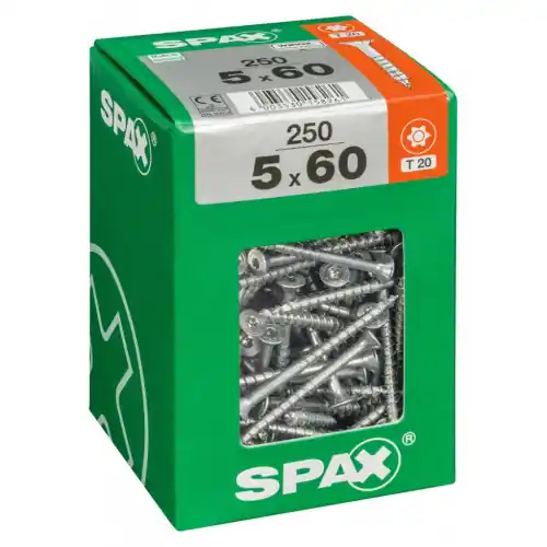 Acheter Direct Lot de 250 vis acier tête fraisée torx SPAX, Diam.5 mm x L.60 mm – SPAX